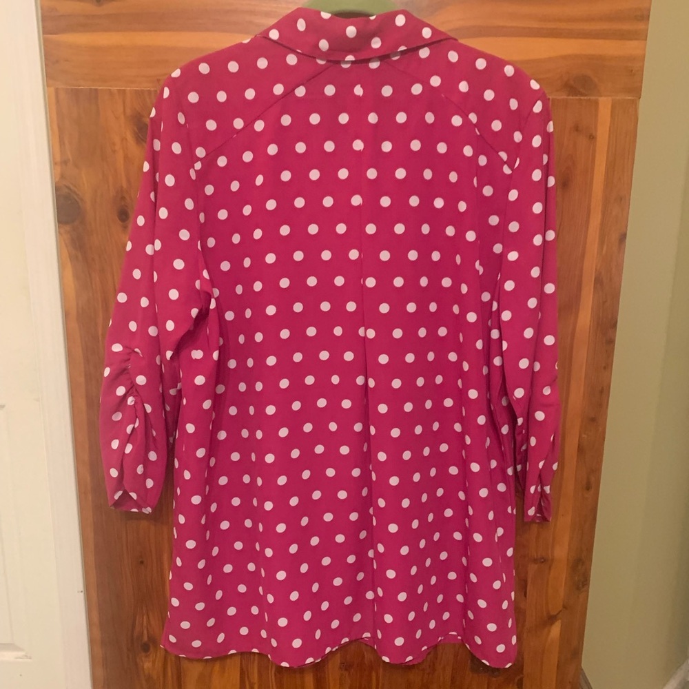 Susan Graver Polka Dot Shirt with Ruched Sleeves - Picture 5 of 10